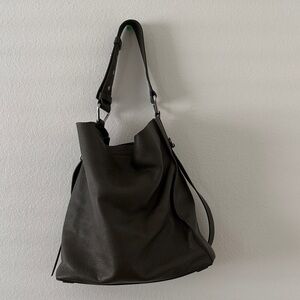 All Saints Dark Leather Hobo Bag- color is olive